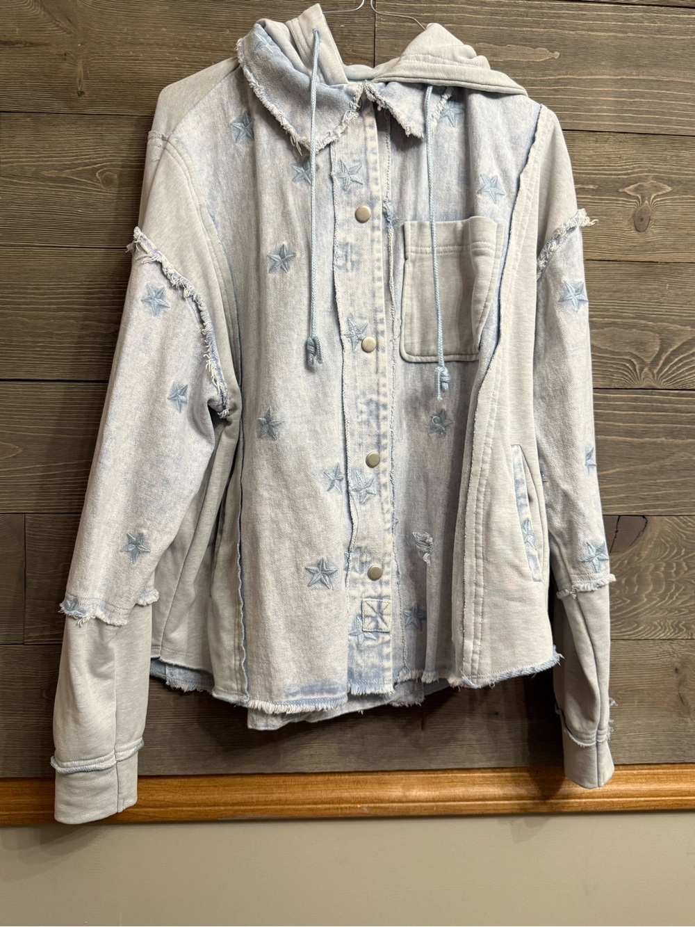 Oli & Hali Light Blue Star-Embroidered Hooded Jean Jacket- oversized